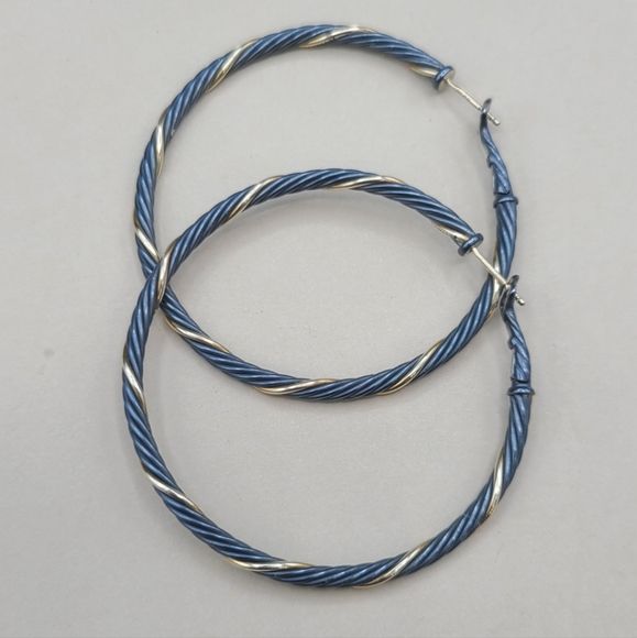 David Yurman Extra Large Black And Gold Hoop Earrings - Picture 2 of 2